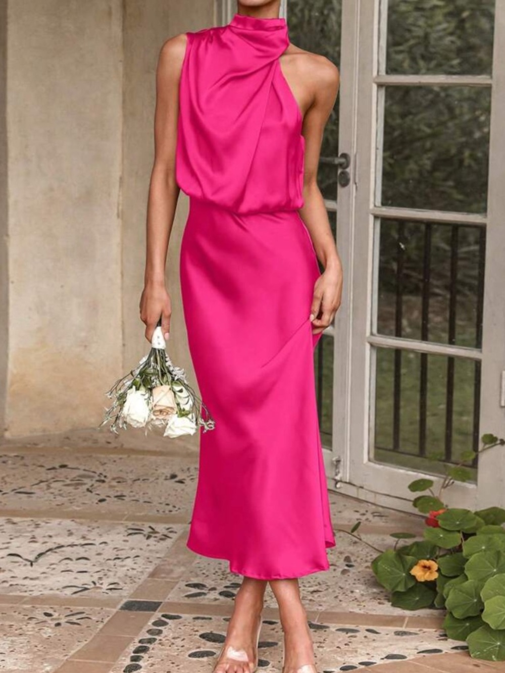 Luxe hot pink  cocktail satin dress